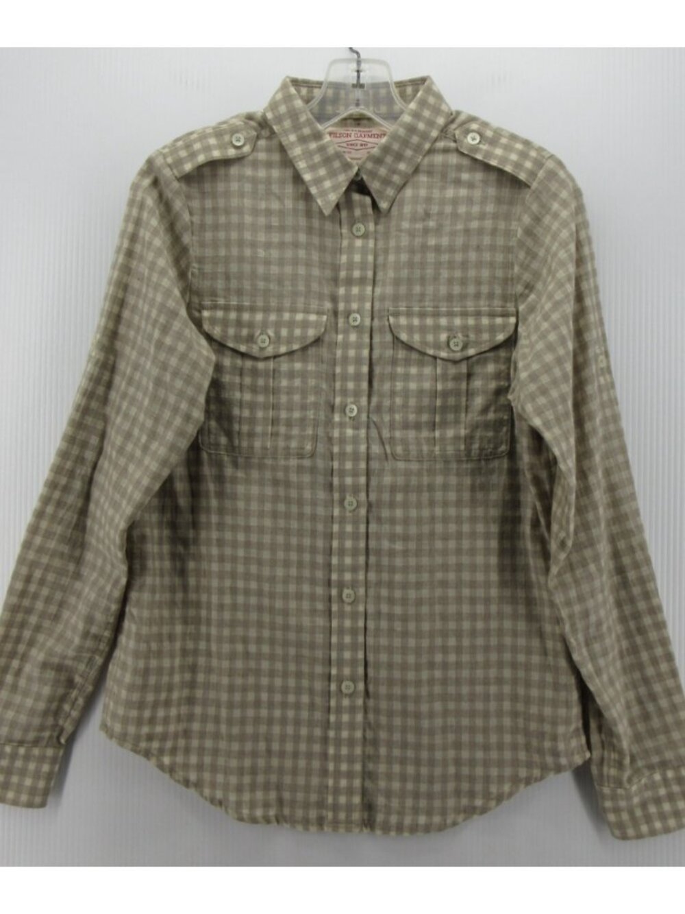 Filson Top Small Linen Wool Shirt Military Gingham Plaid Roll Tab